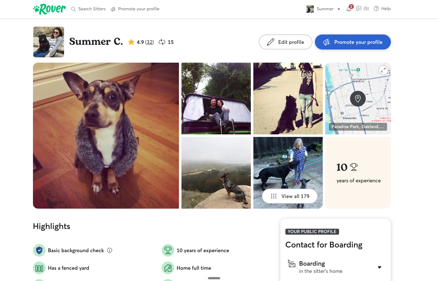 Summer's Rover sitter profile — 10 years of experience, 4.9 rating