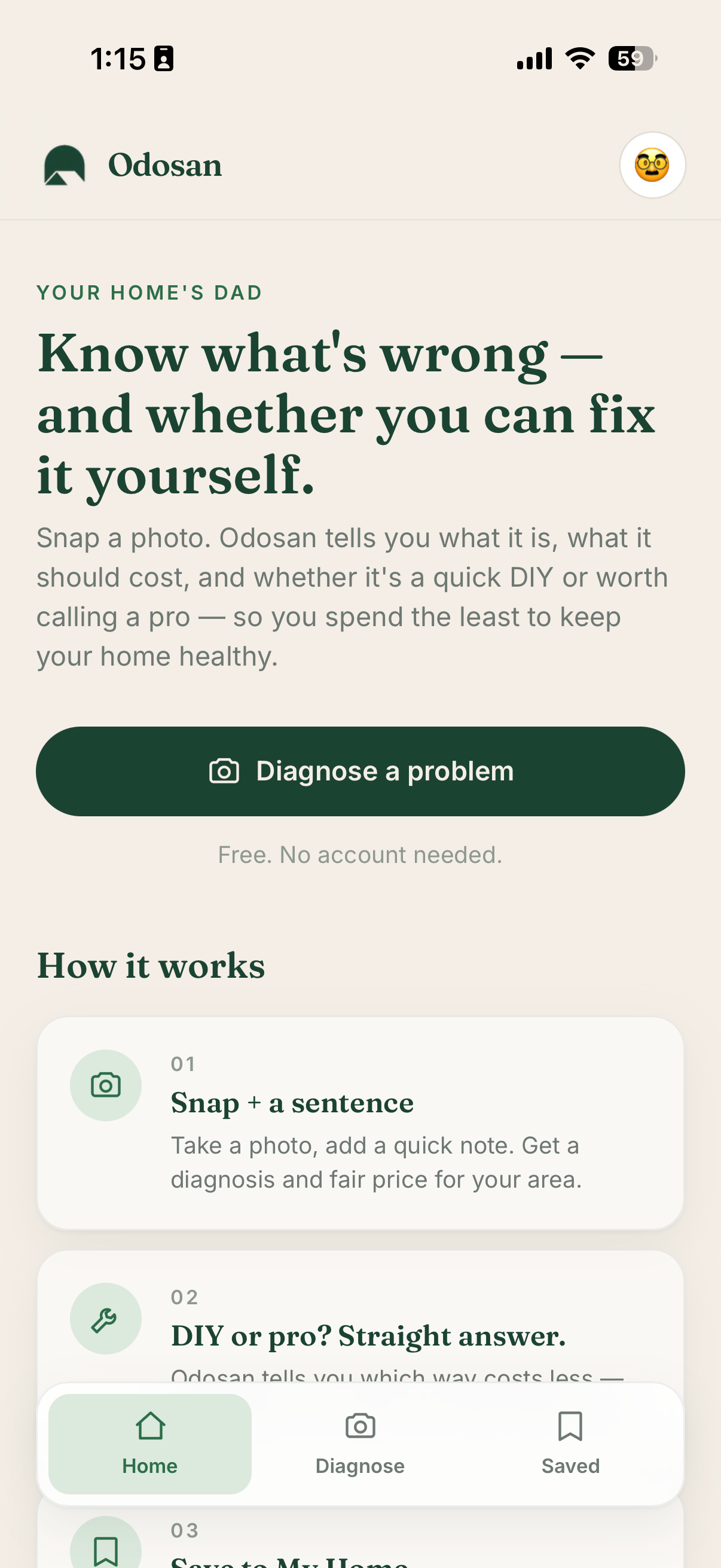Odosan diagnose intake — browse home problem categories